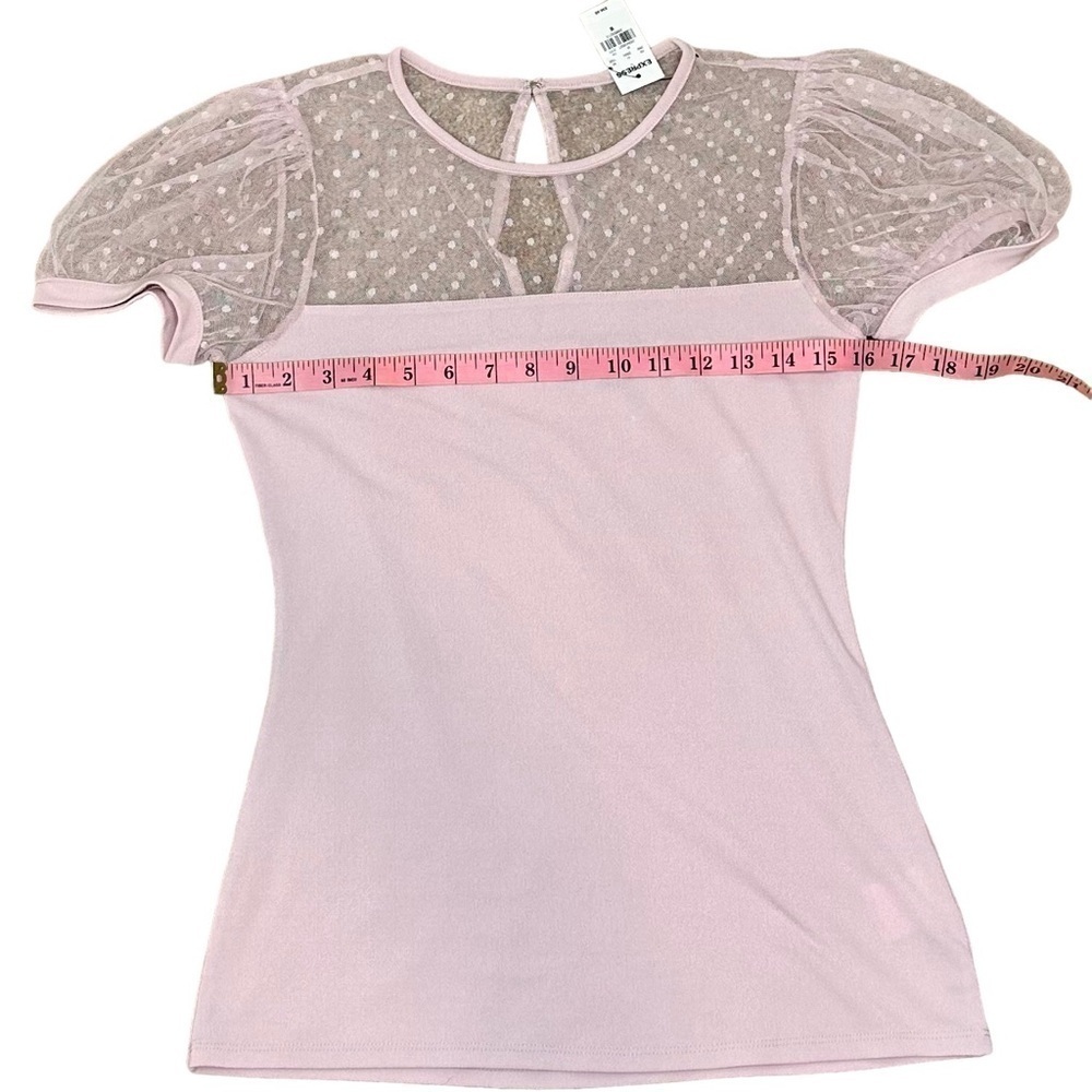 Express Pink Mesh Yoke Dot Sleeve Short Sleeve Top - Picture 11 of 12